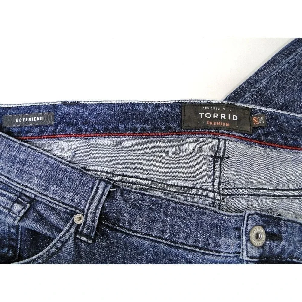 TORRID Premium womens SIZE 26R  Boyfriend JEANS Raw Hem‎